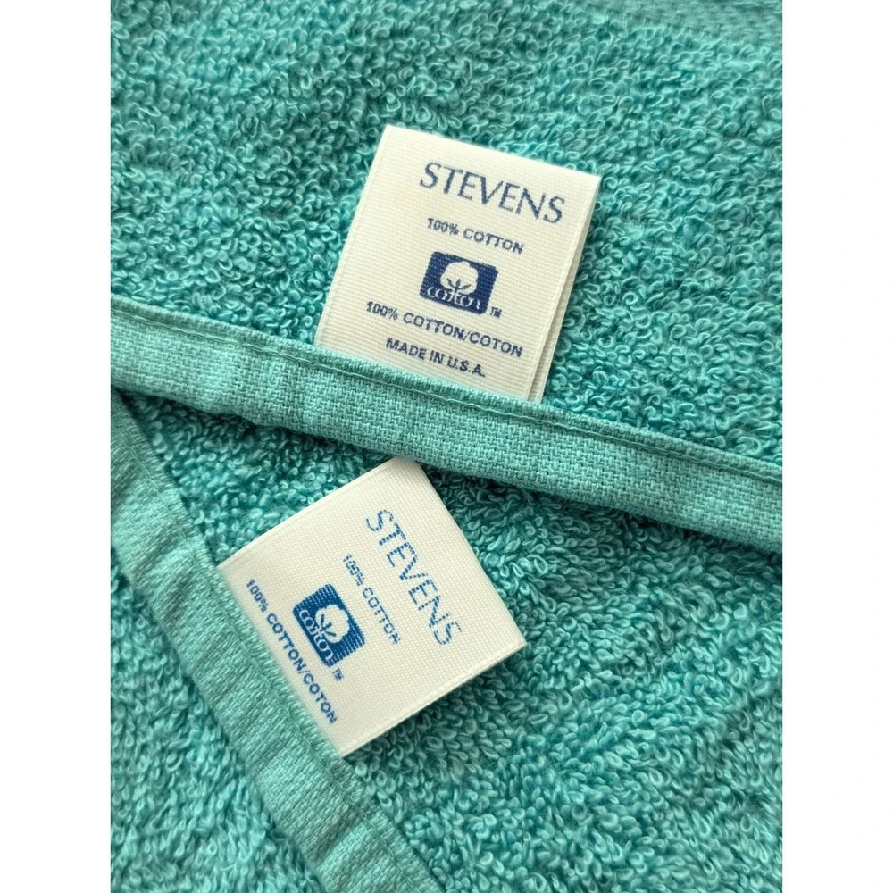 Vtg Bath Towel 3pc Set Crochet Trim Edge Butterfly Turquoise Green-Blue w/Ivory